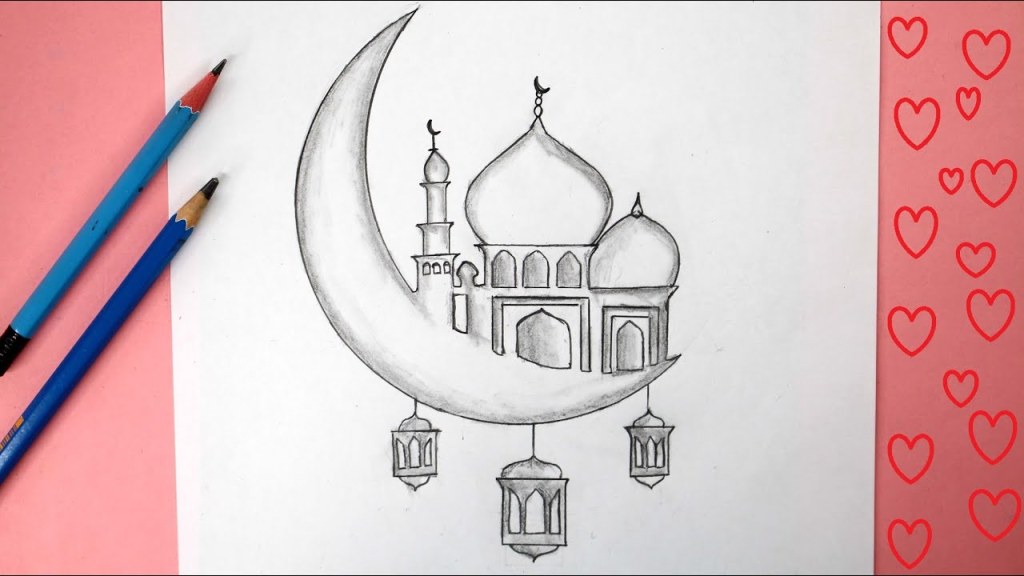 Picture of: How to draw Ramadan Scenery  Ramadan Kareem drawing idea  easy Ramadan  drawing for beginners.