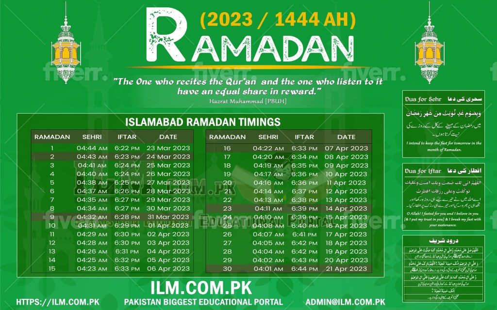 Picture of: Islamabad Ramadan Calendar  Sehri And Iftar Time Fiqa Jafria