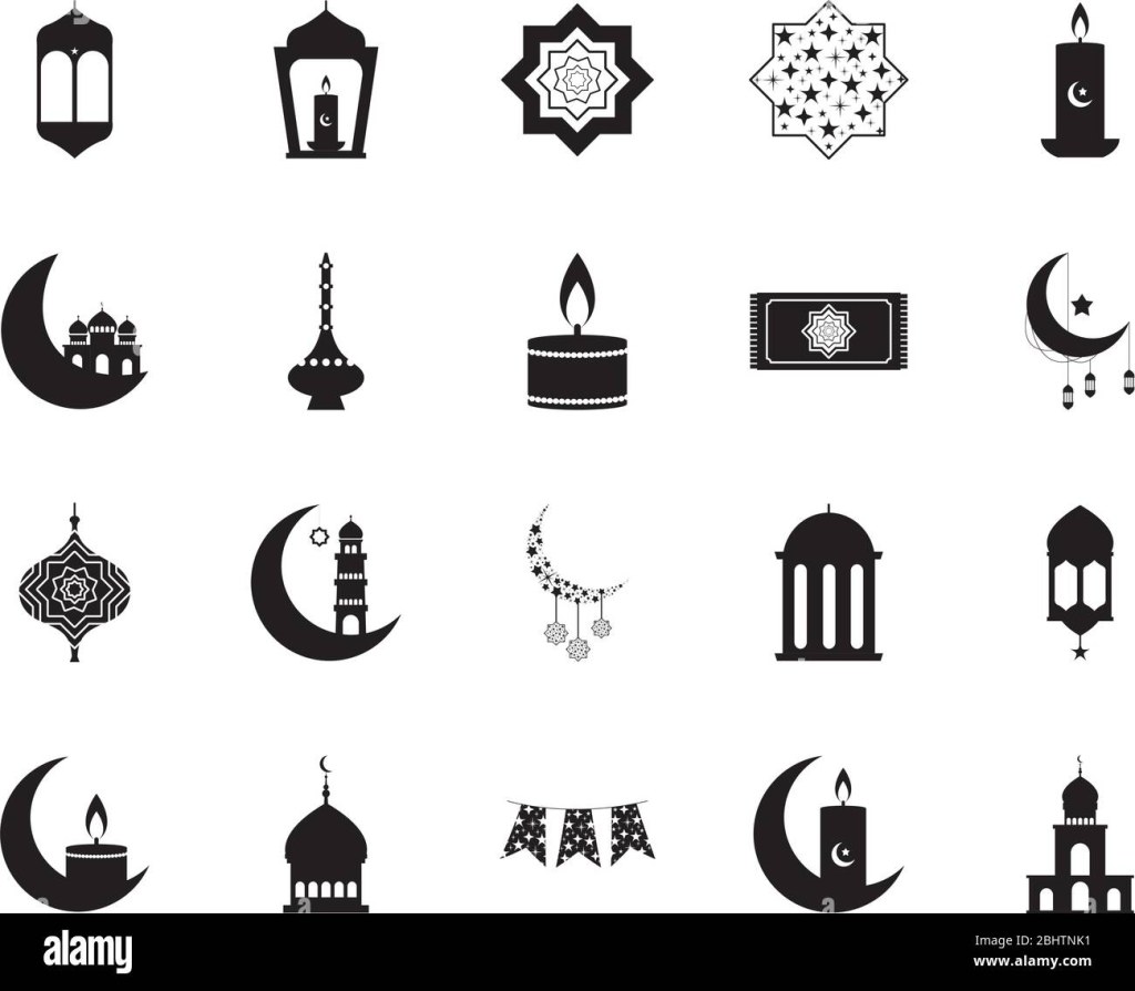 Picture of: islamic stars and ramadan icon set over white background, line