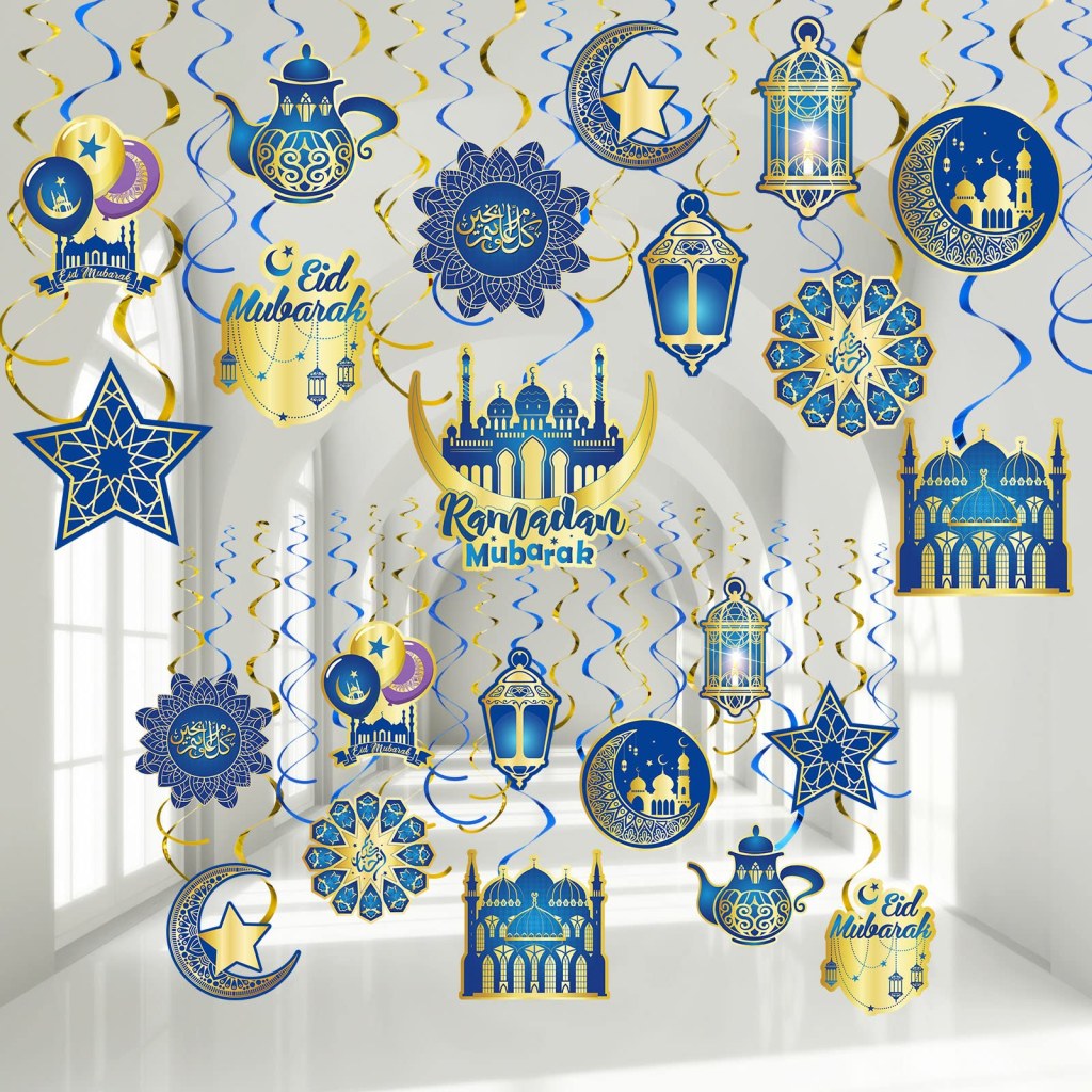Picture of: Pack of  Ramadan Mubarak Decorations, Eid Mubarak Hanging Swirl