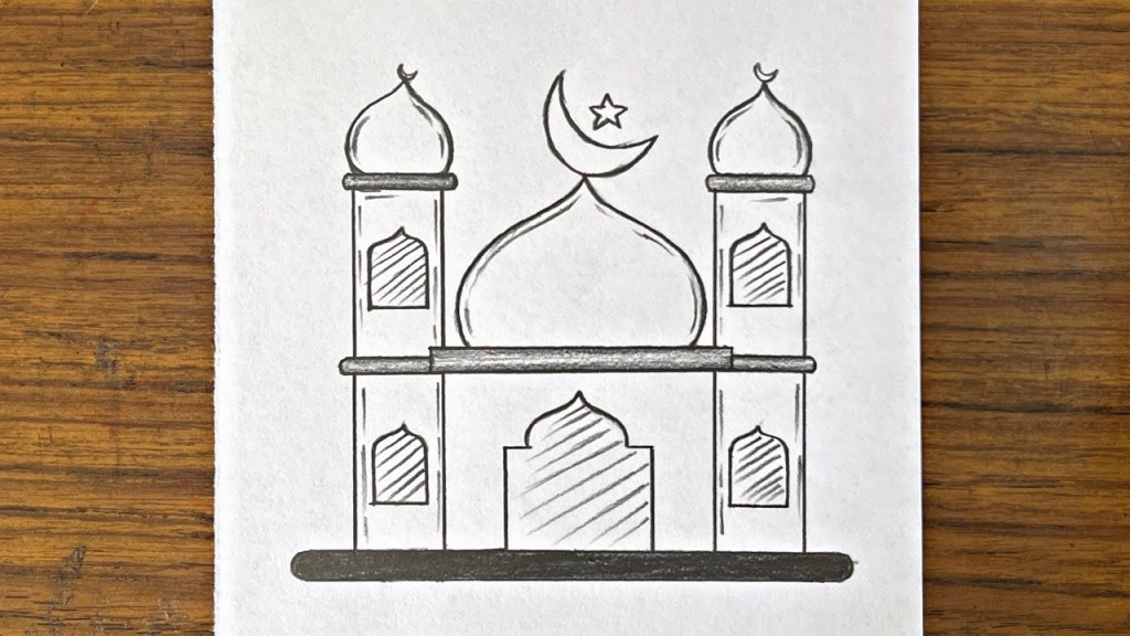 Picture of: Ramadan drawing easy step by step  Ramadan mubarak drawing easy  Mosque  drawings  Ramadan drawing