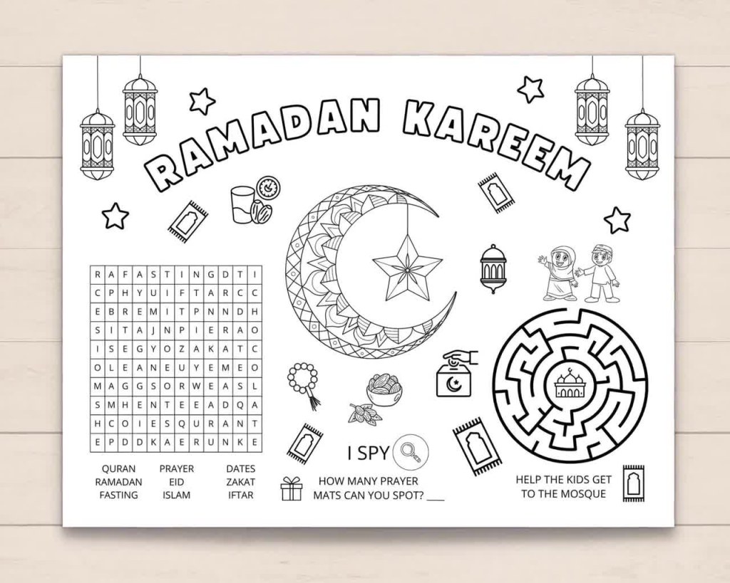 Picture of: Ramadan Placemat Printable, Ramadan Activity Placemat, Ramadan Decorations,  Ramadan Placemat, Kids Iftar Placemat, Ramadan Kids Activity