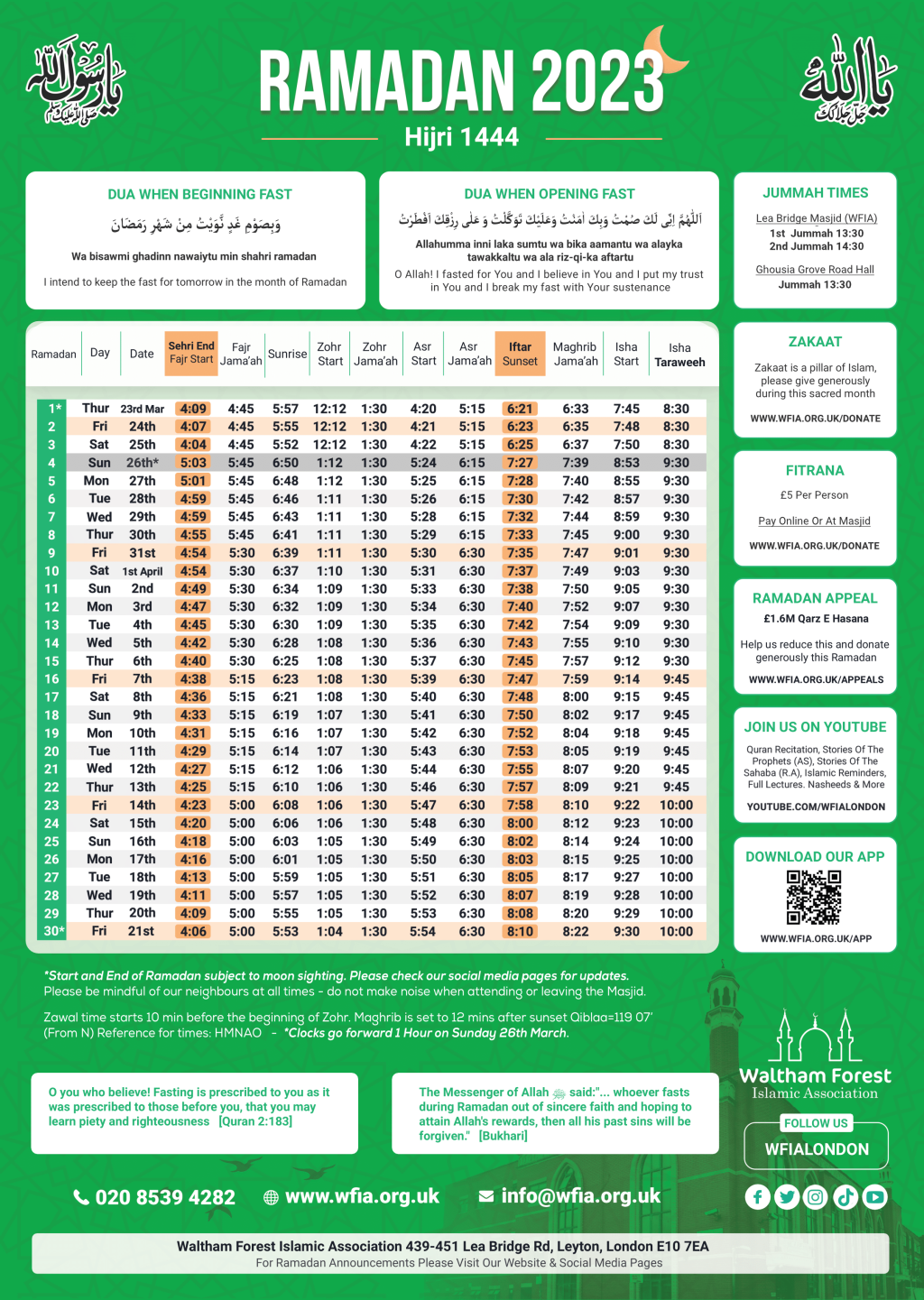Picture of: Ramadan Timetable   Hijri  – WFIA  Lea Bridge Road Mosque